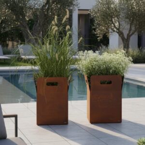 עציץ מרובע גבוה עם ידיות