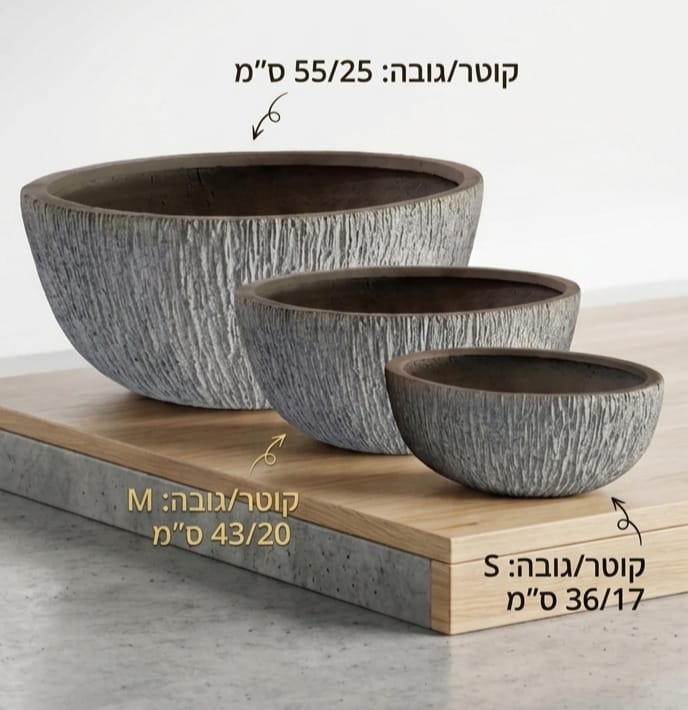 אדניות עגולות גדולות בצבע בטון – תמונה 2