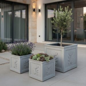 אדניות פיברסטון מרובעות מעוטרות <br> דגם :GA30-073