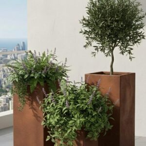 סט עציצים מרובעים גבוהים חום חלודה