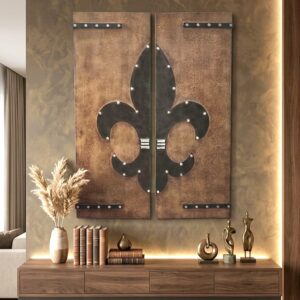 דקורציה לקיר -דלתות עץ עם פירזול ברזל