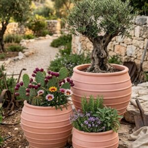 סט 3 כדי טרקוטה דוגמא פסים