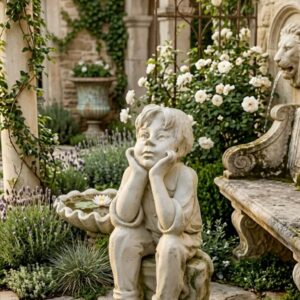 ילד יושב על אבן וחושב