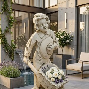 פסל ילד עם מריצה