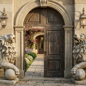 פסל אריה איטלקי צבע אפור